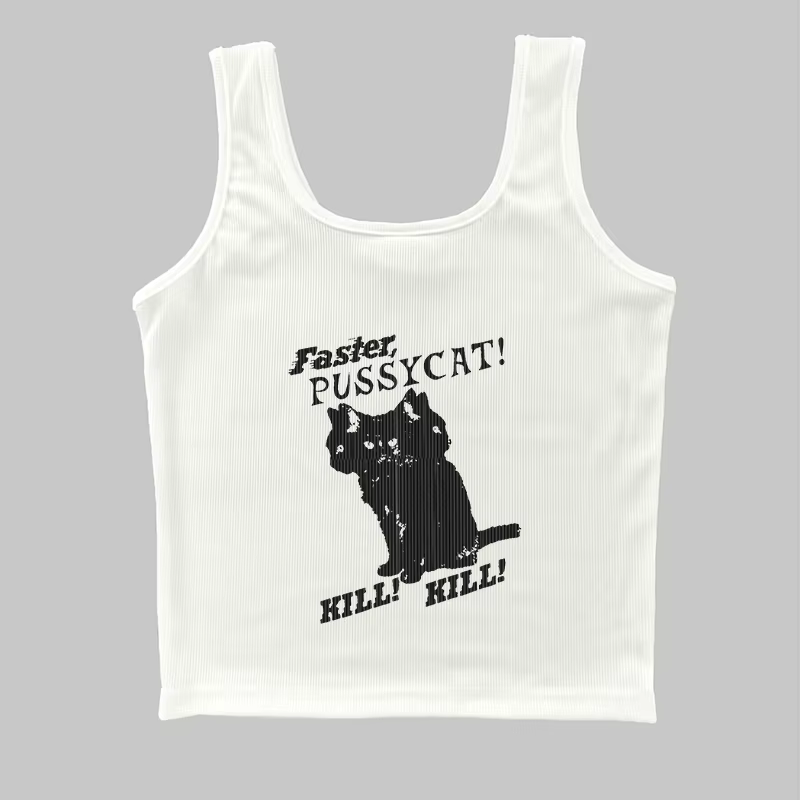 Y-Women FibrCasual Cat Pattern Print Tanks, Style Y2k Aesthetic Sweet Sexy, Précieux, Harajuku Basic