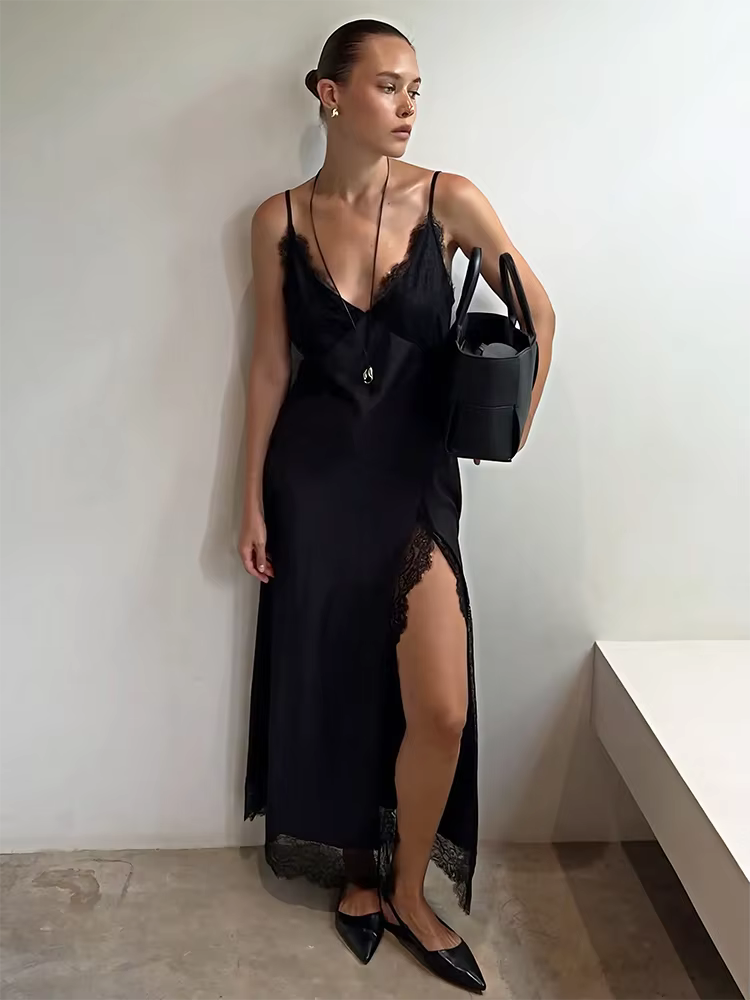 Ticketsx mode col en v blanc ajusté fendu robe longue été élégant dentelle robe luxueuse déplacement
