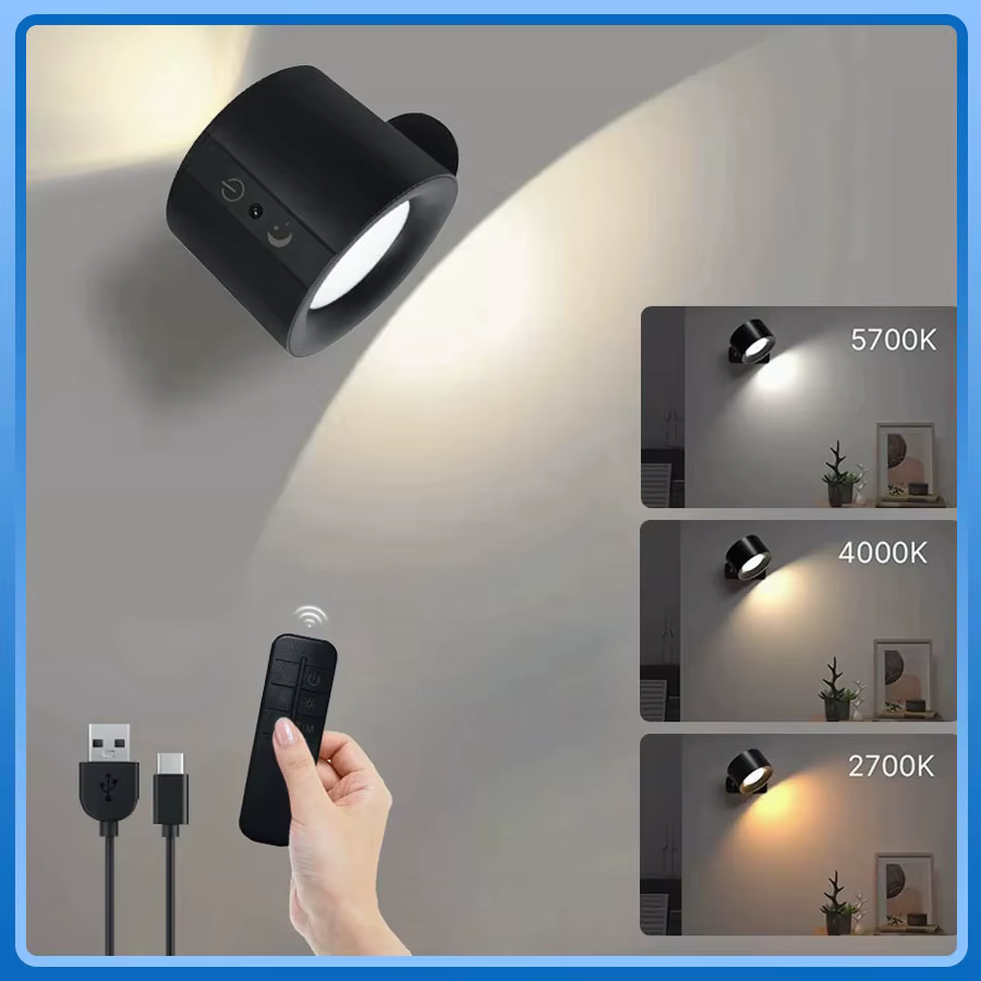 Applique murale LED magnétique double tête rechargeable 360 °   Projecteur télécommandé sans fil rot