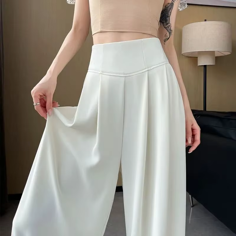 Pantalon coréen solide pour femmes, costume concis, taille haute, mode basique, ample, amincissant,