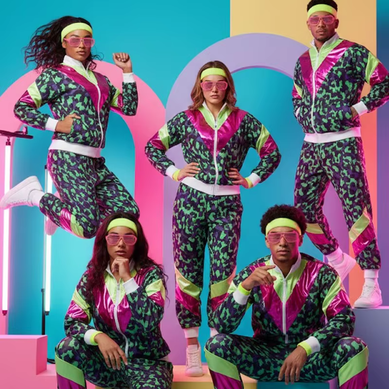 Ensemble de jogging rétro années 80, veste et pantalon de style disco pour tenue de fête sur le thèm