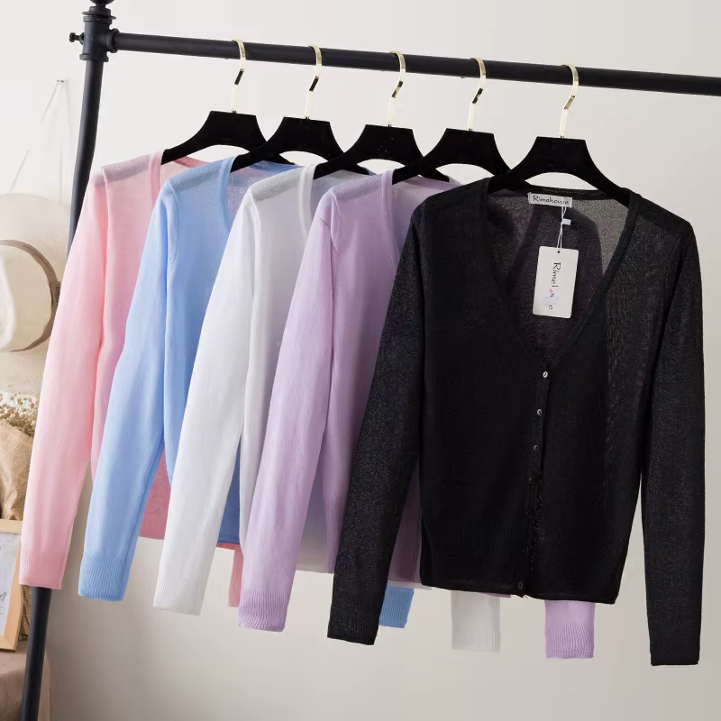 vêtements femme korean style cardigan ete légère haut pull été gilet maille tricoté à manches longue
