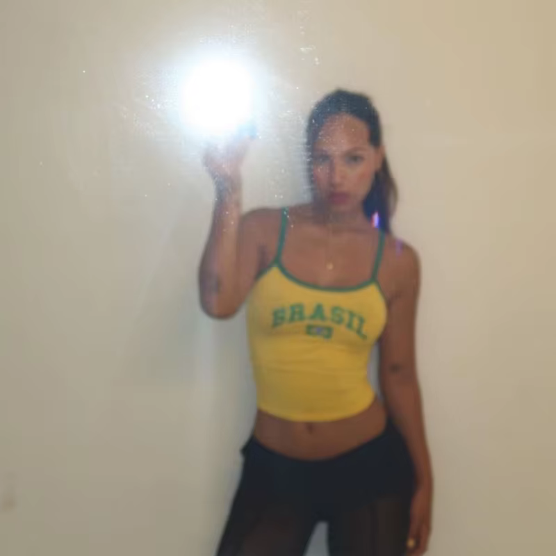 Haut court jaune pour femmes, streetwear brésilien, vêtements décontractés, camisole élastique, dos 