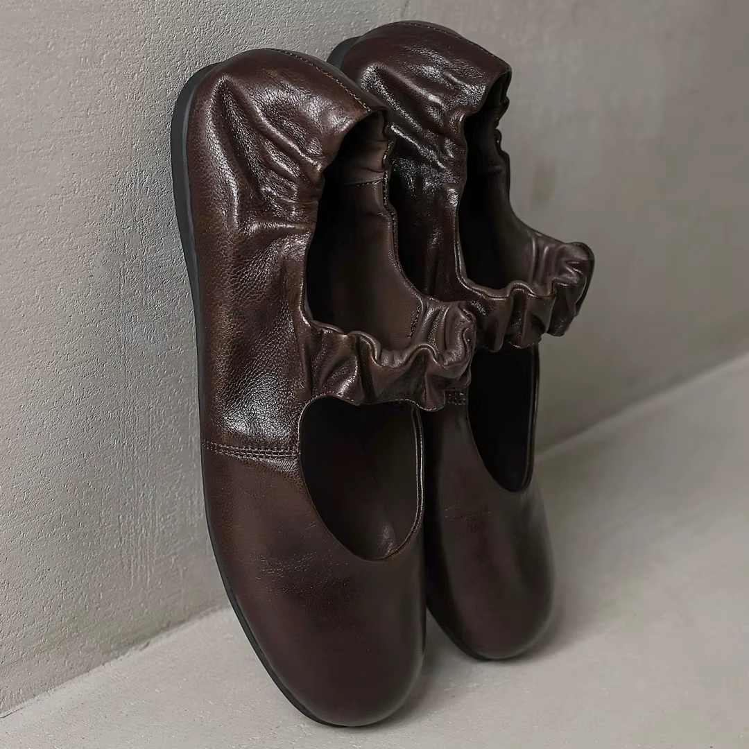 Ballerines à enfiler à bande étroite élastique en peau de mouton pour femmes, bout rond, ballerines 