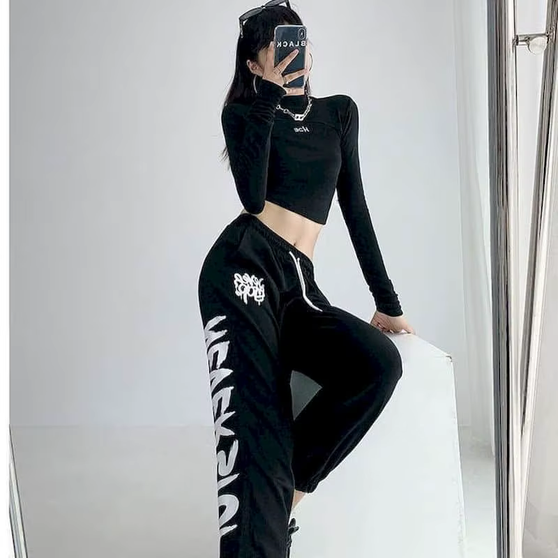 Jazz – pantalon décontracté à lacets pour femme, avec lettres imprimées, style urbain, Vintage, surv
