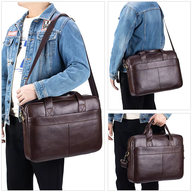 Porte-documents en cuir véritable pour hommes, sac d'affaires de luxe souple, compatible avec ordina