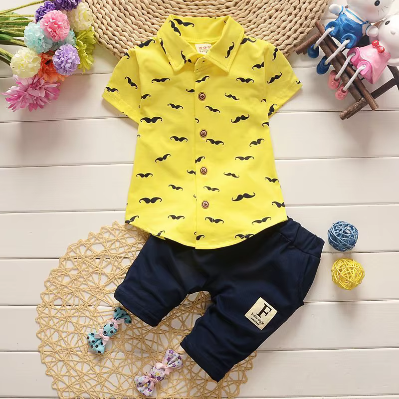 Costume d'été pour garçon, chemise imprimée à manches courtes + Short, en coton, vêtements mignons p