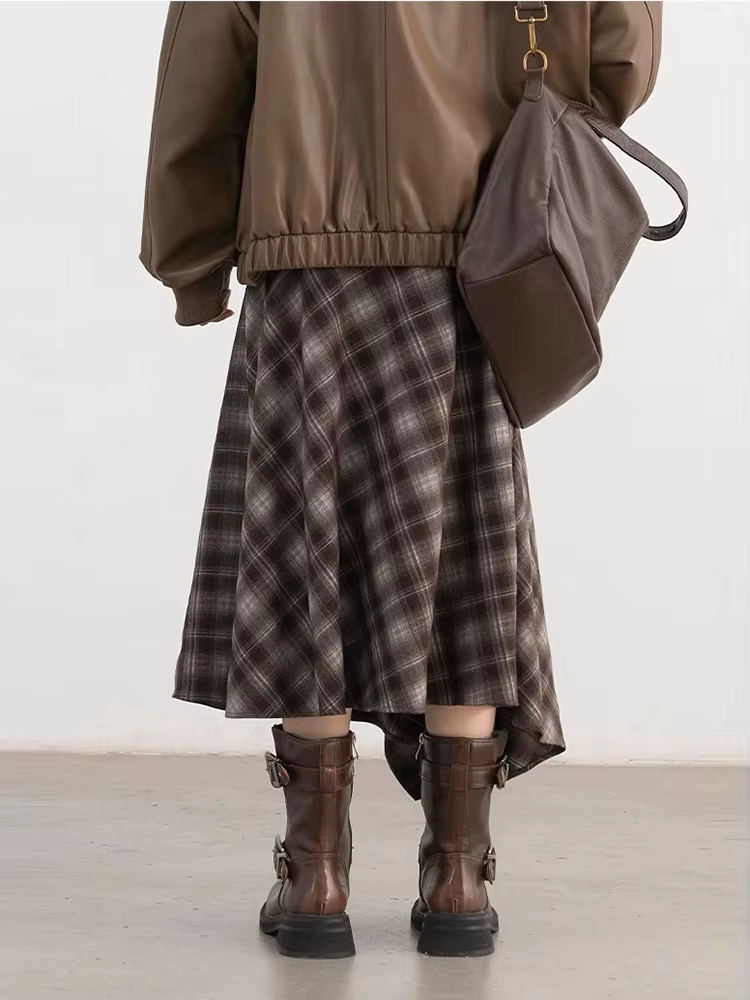 CHIC VEN Jupes pour femmes, coupe trapèze, style rétro, taille haute, motif écossais irrégulier, asp