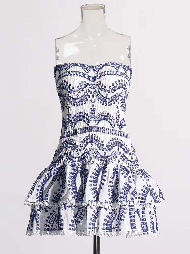 TWOTWINSTYLE Patchwork plis robes décontractées pour les femmes sans bretelles sans manches taille h