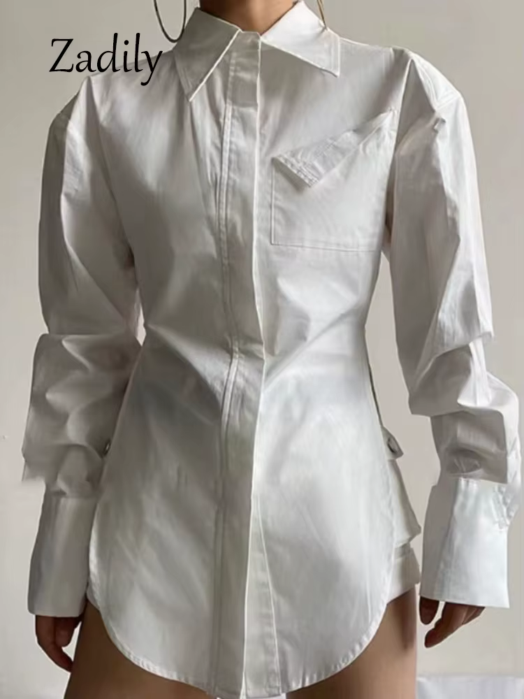 Zadily 2025 automne nouveau en Streetwear à manches longues chemise blanche femmes minimaliste poche