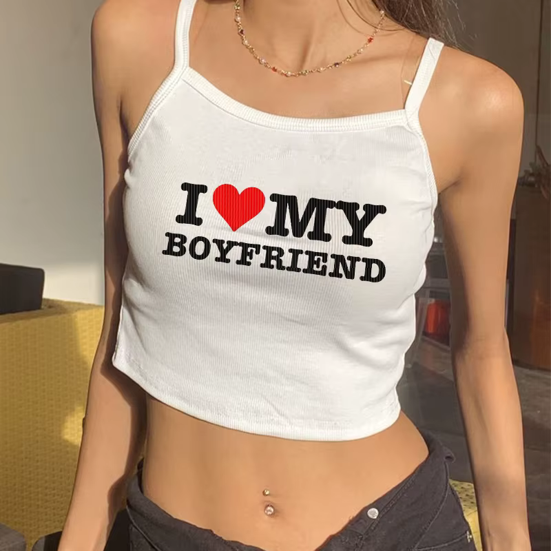 Haut court imprimé I Love My Boykriemd pour femmes, Streetwear féminin, Lettre imprimée, Y2k, Sexy,