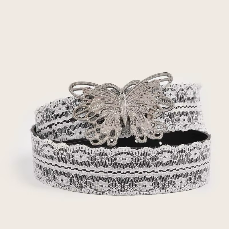 Belle ceinture de taille en dentelle florale blanche ; Accent de mode réglable assorti pour les femm