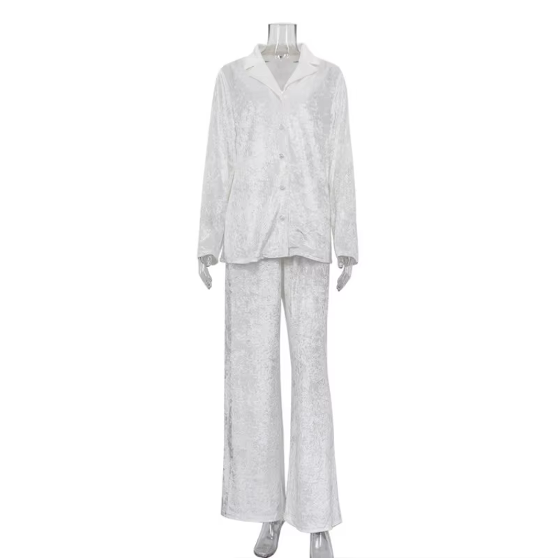 Pyjama de luxe pour femmes, ensemble deux pièces élégant, manches longues, chemise à revers, pantalo