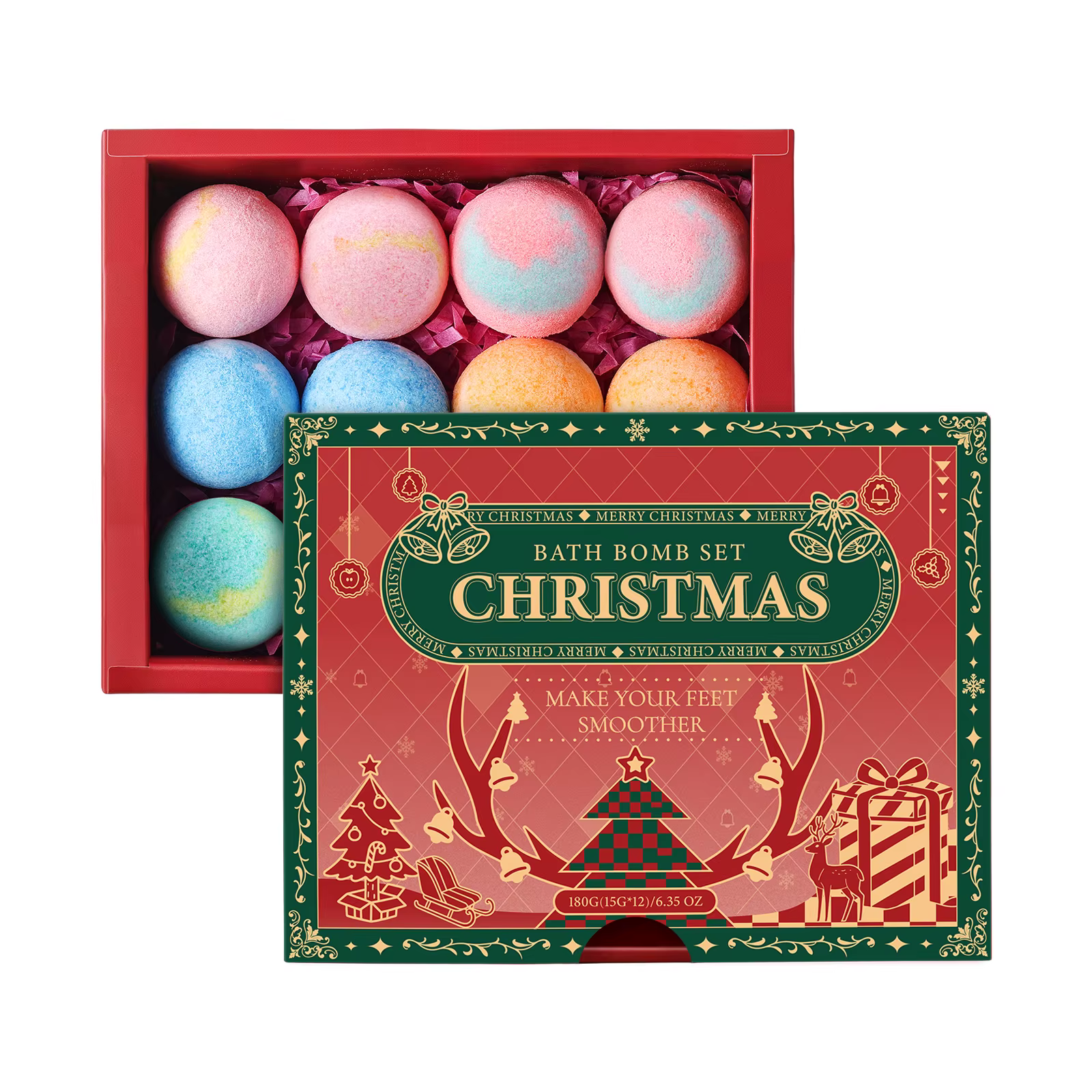 Coffret cadeau de noël boule de bain de sel marin, salle de bain parfumée, guérison et régulation de