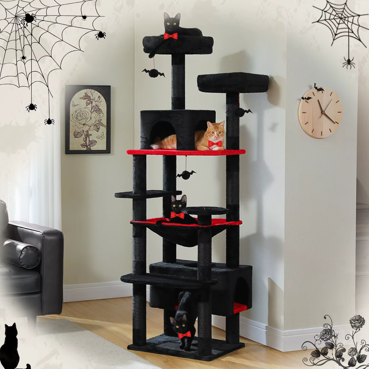 Grand arbre et tour pour chats d'intérieur, avec postes à gratter recouvertes de Sisal, hamac spacie