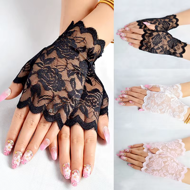 Gants de mariée Sexy en dentelle sans doigts pour femmes, gants habillés de fête, gants de protectio