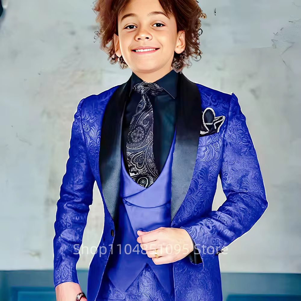 Costume Jacquard pour garçon, Blazer, gilet, pantalon, ensemble 3 pièces, Tuxedos de mariage pour en