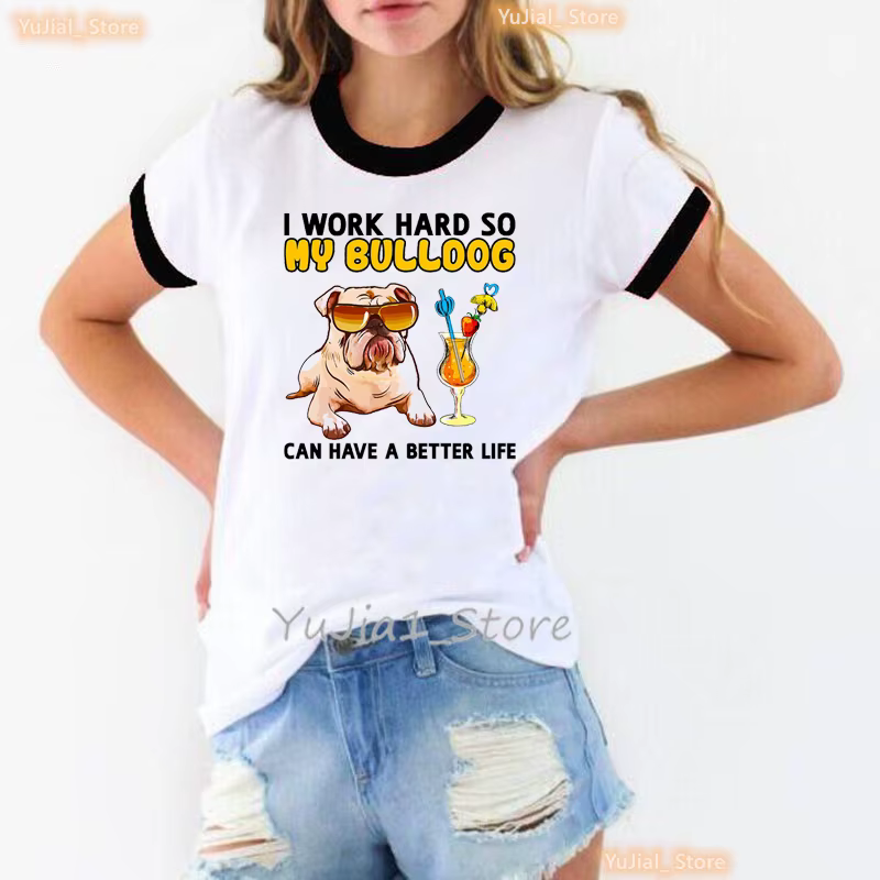 T-shirt imprimé "I Work Hard" pour Femme, avec motif cochon d'inde, français, bouledogue, Chihuahua,