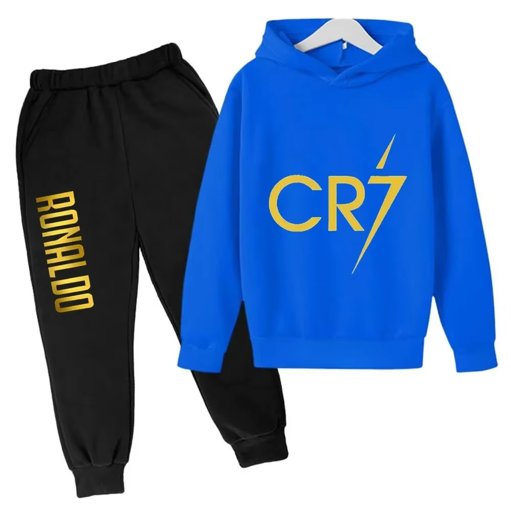 Ensemble de survêtement pour enfants Ronaldo CR7, imprimé, 2 pièces, sweat à capuche et pantalon, vê