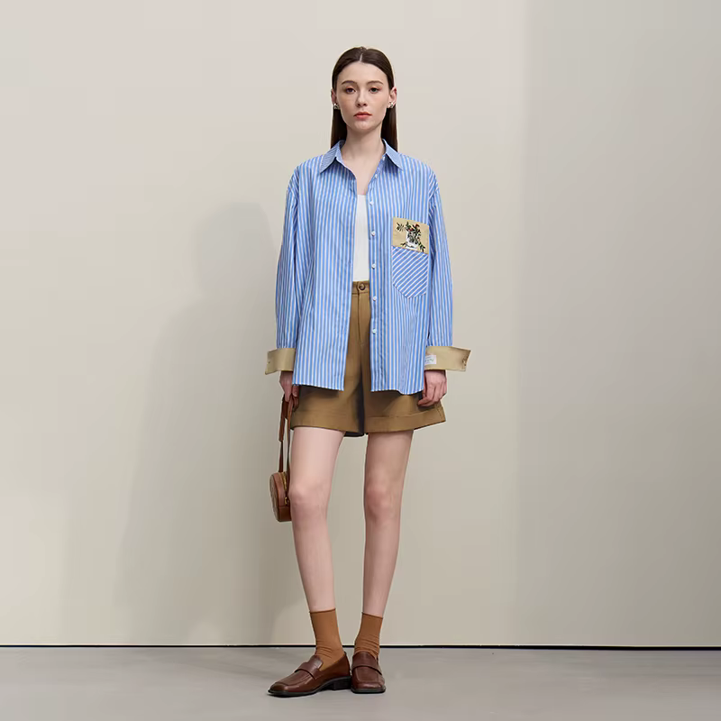 Chemisier Amii pour femme, nouvelle collection printemps 2026, broderie florale, col à revers, rayur