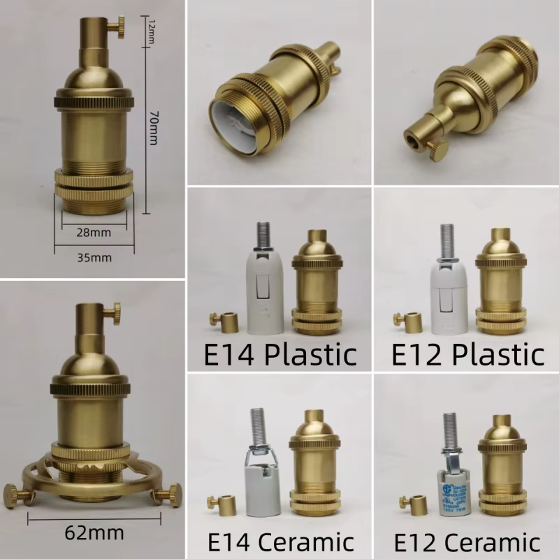 Douille de lampe en laiton spirale E14 E12 rétro, Base de plafonnier, accessoires en céramique tout 