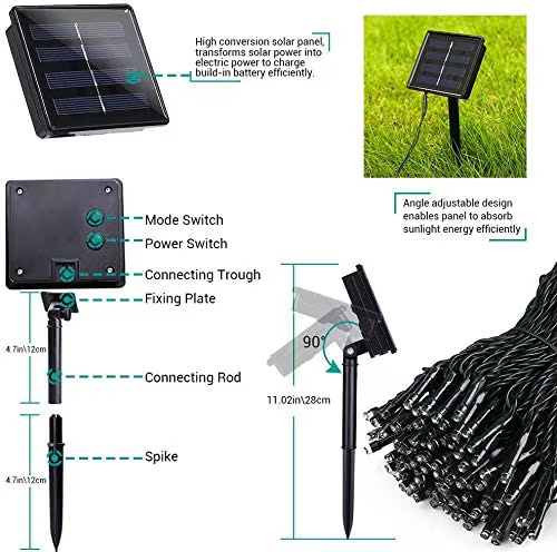Guirlande lumineuse LED à énergie solaire, imperméable, pour l'extérieur, féerique, pour Patio, mari