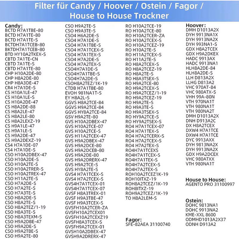 Filtre éponge noir pour sèche-linge, pompe à chaleur House to House, filtre éponge, bonbons, Hoover,