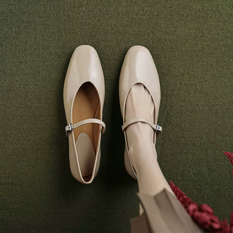 Call TAA-Chaussures plates en cuir véritable pour femme, chaussures de travail rondes, Mary Janes, p