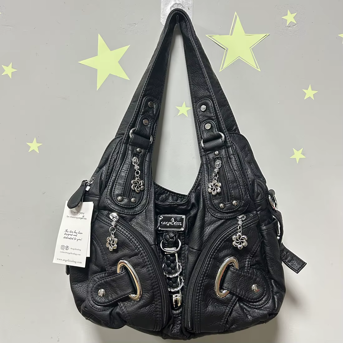 Sac à main pour femme Angel Kiss, sac à bandoulière tendance, grand sac fourre-tout noir, sac de sho