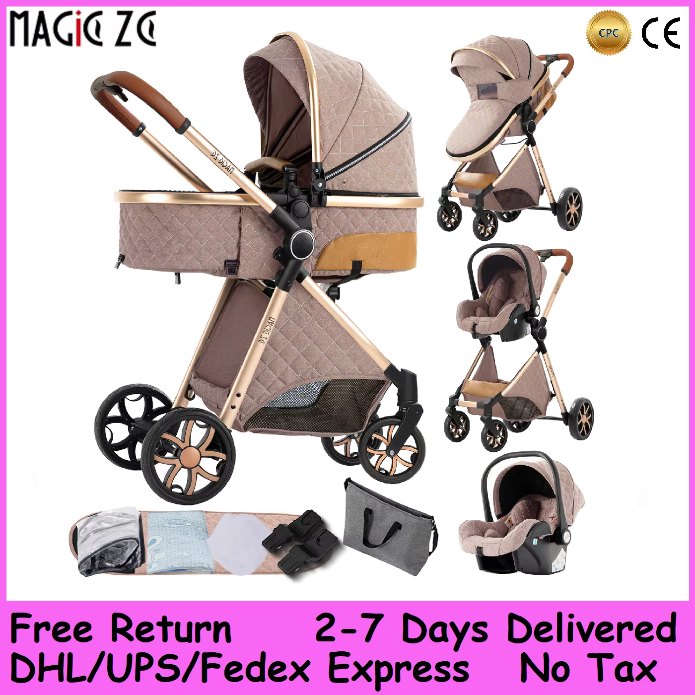 Poussette 3 en 1 pour bébé, landau haut léger, système de voyage, chariots pour nouveau-nés, pousset