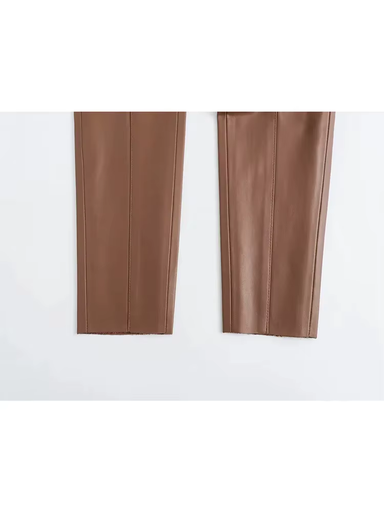 HH 2024 Pantalon en simili cuir pour femme Taille haute Pantalon à jambes droites Mode Femme Streetw
