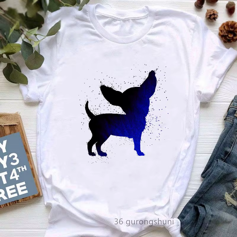 T-Shirt blanc pour Femme, avec un graphique imprimé, Chihuahua, Harajuku, Kawaii