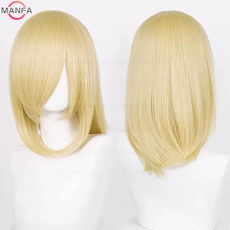 Perruque de Cosplay synthétique moyenne de base, 40cm, frange blonde, noire, blanche, rouge, rose, v