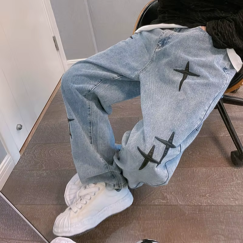 Jean imprimé pour hommes, Streetwear, Baggy, jambes larges, mode coréenne, drapé, droit, décontracté