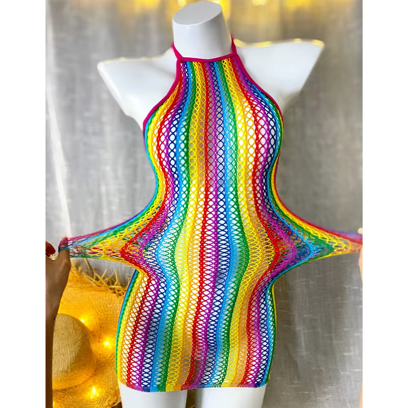 1 pièce Robe moulante sexy pour femme en résille ajourée transparente, tenue de plage sans bikini, m