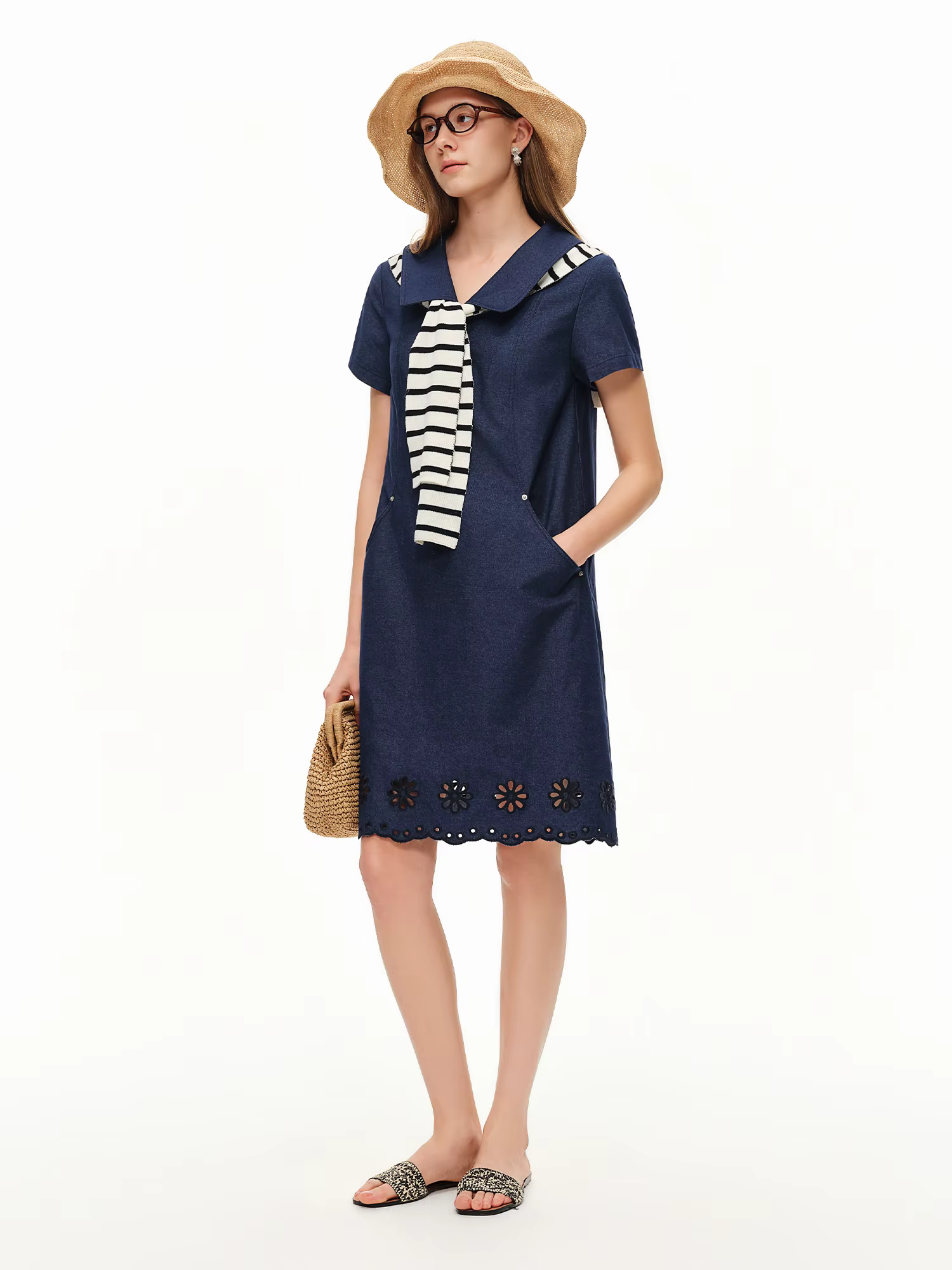 DUSHU Nouvelle Robe Trapèze Effet Jean pour Femme Été 2026, Robe Midi Vintage Coupe Ajustée pour le 