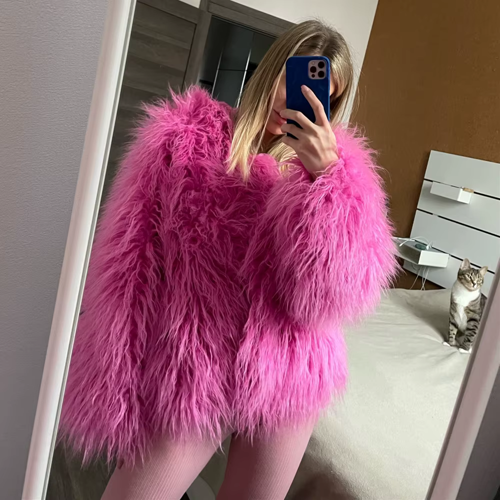 Manteaux de fourrure pour femmes, haut à la mode, manteau en fausse fourrure rose, élégant, épais et
