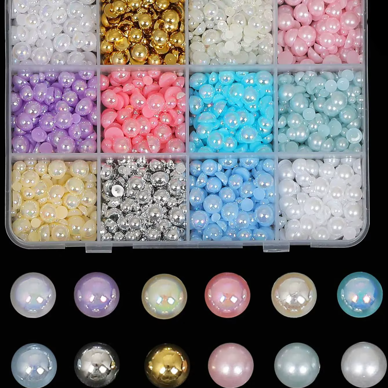 12 grilles 3D résine mixte arc/étoile/lune breloques pour ongles ruban, fleur, perle simulée Nail Ar