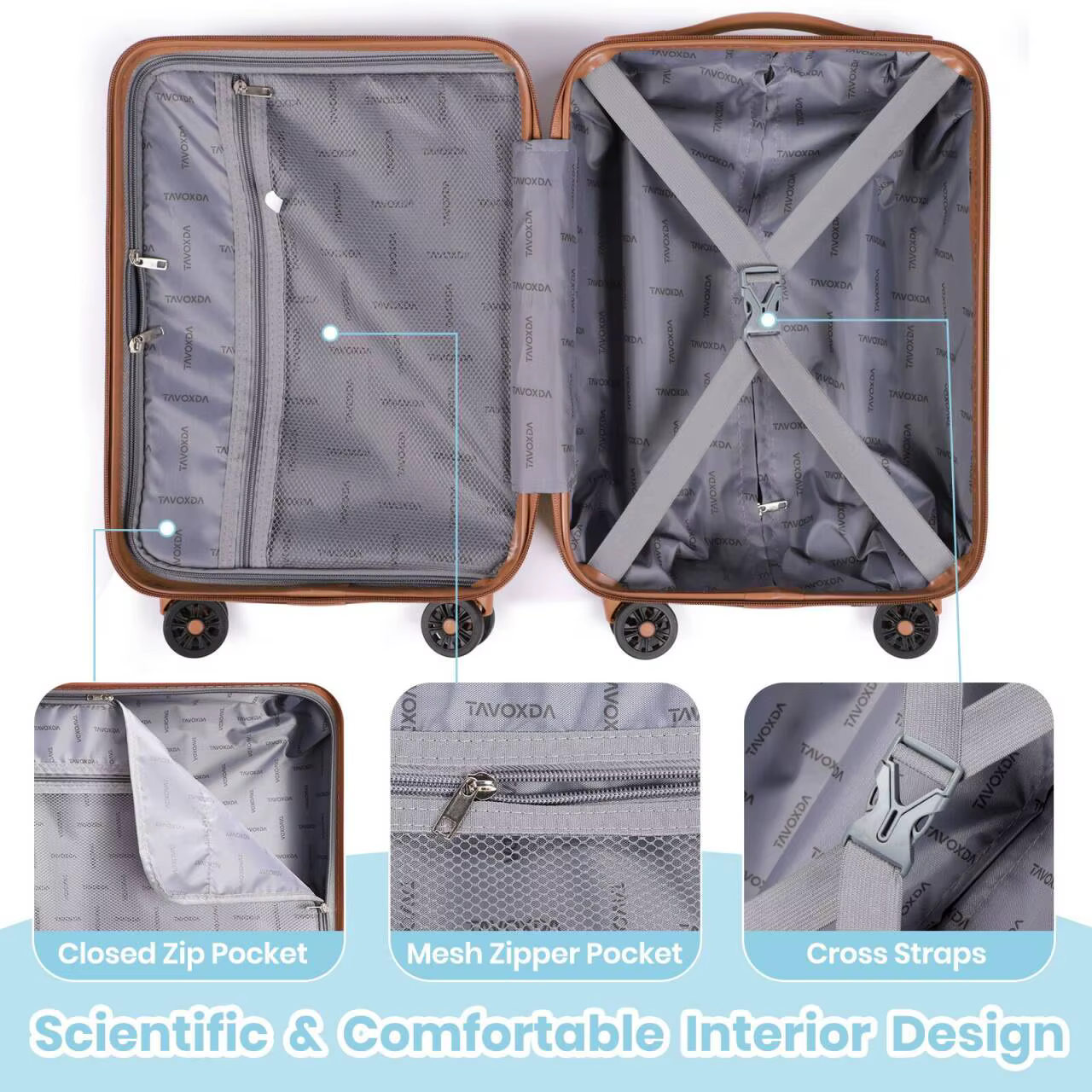 Ensembles de bagages de 5 pièces, ensemble de valises de voyage à roulettes légères coque rigide ABS