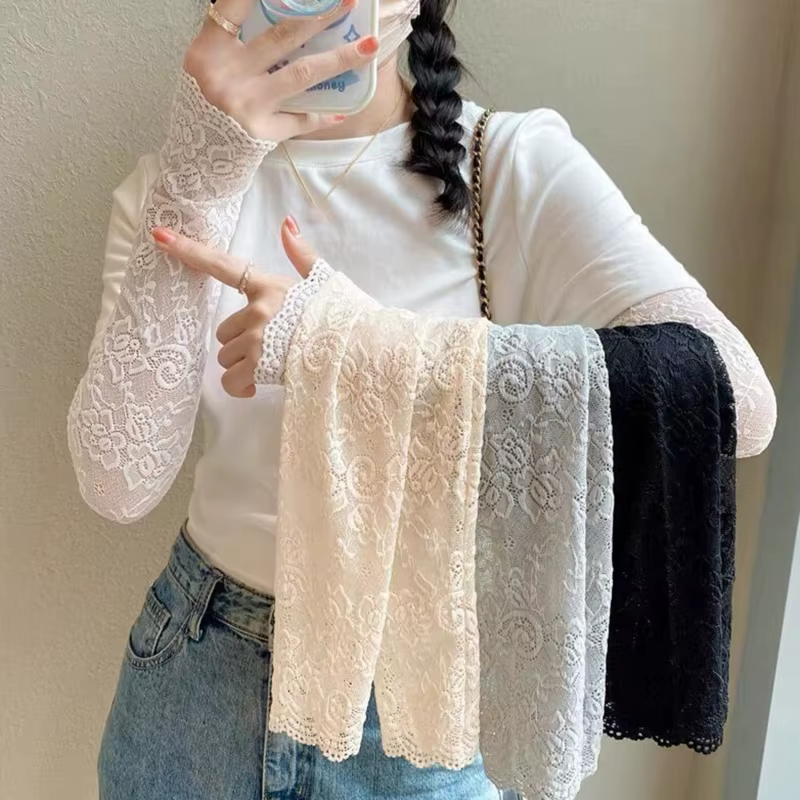 Gants de conduite à manches élastiques pour femmes, mitaines sans doigts, crème solaire, noir, blanc