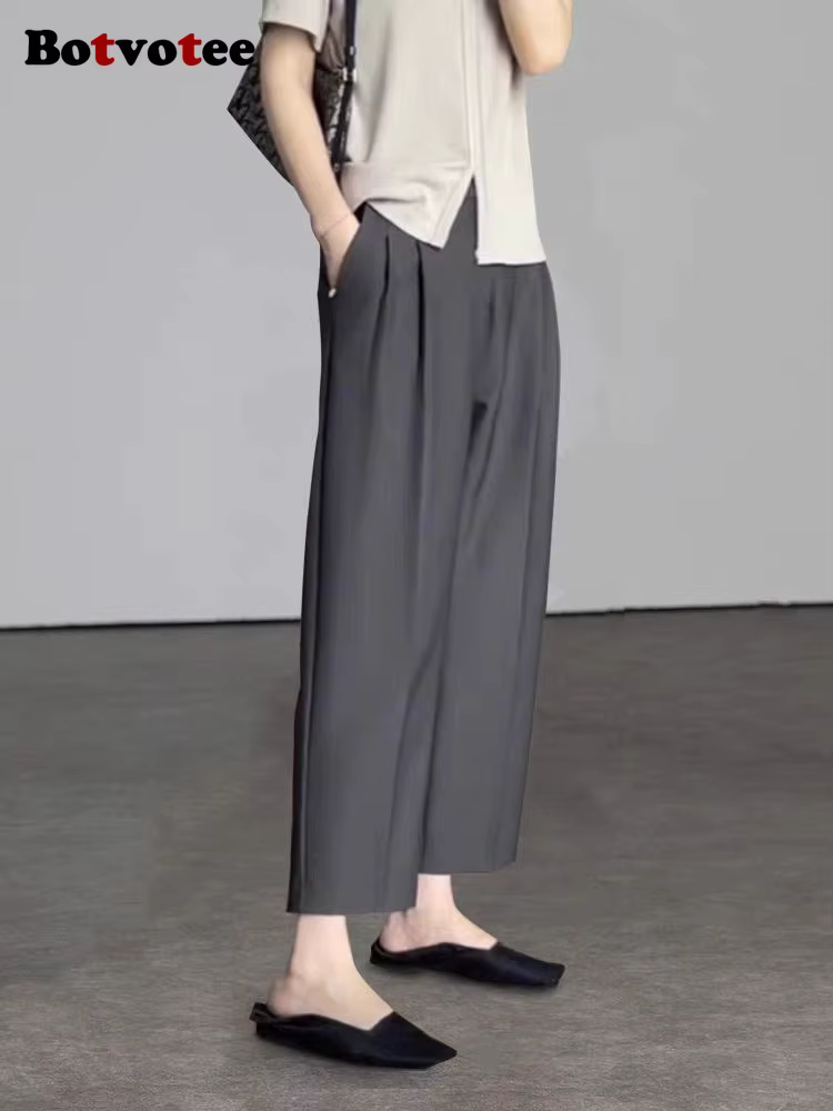 Botvotee bureau élégant noir gris cheville longueur costumes pantalons pour femmes taille haute saro