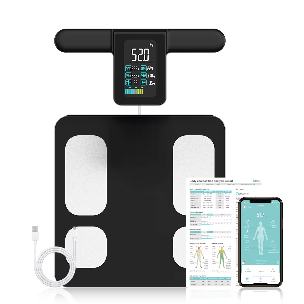 Fitdays Balance de graisse corporelle à 8 électrodes, balance de salle de bain numérique à 8 électro