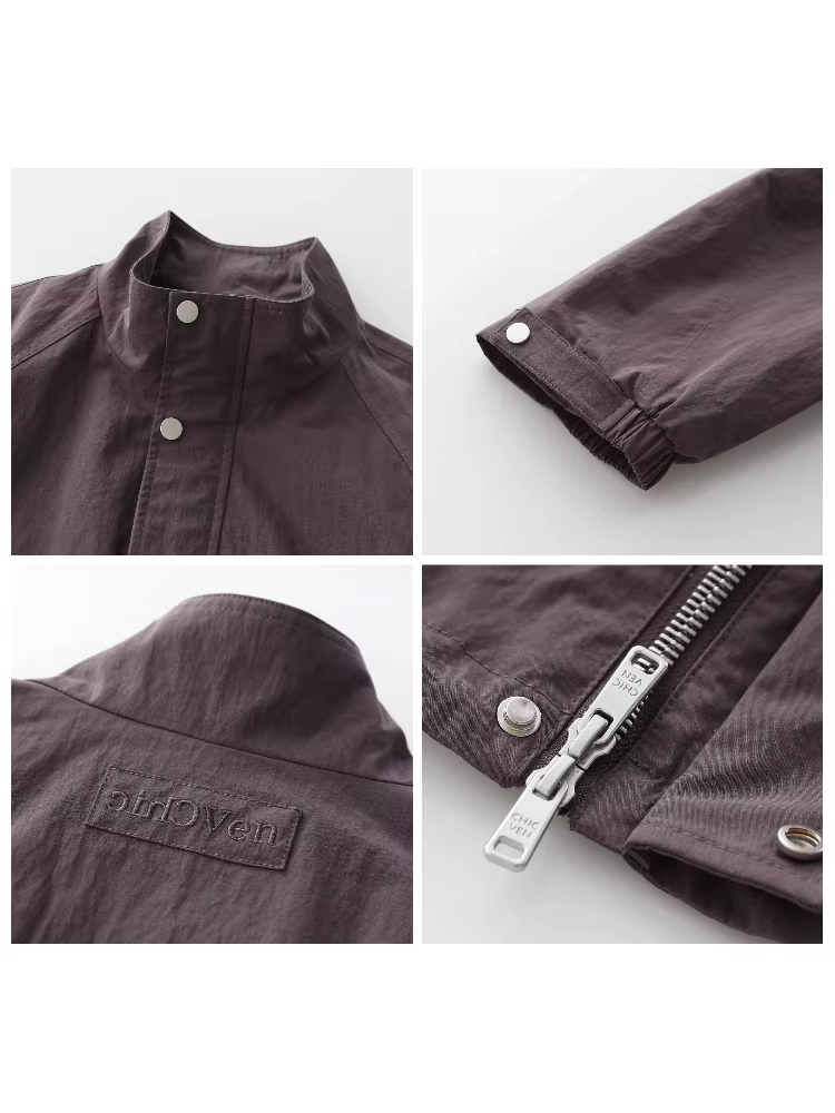 CHIC VEN Blouson court pour femme, style coréen, uni, décontracté, coupe ample, col montant, avec co