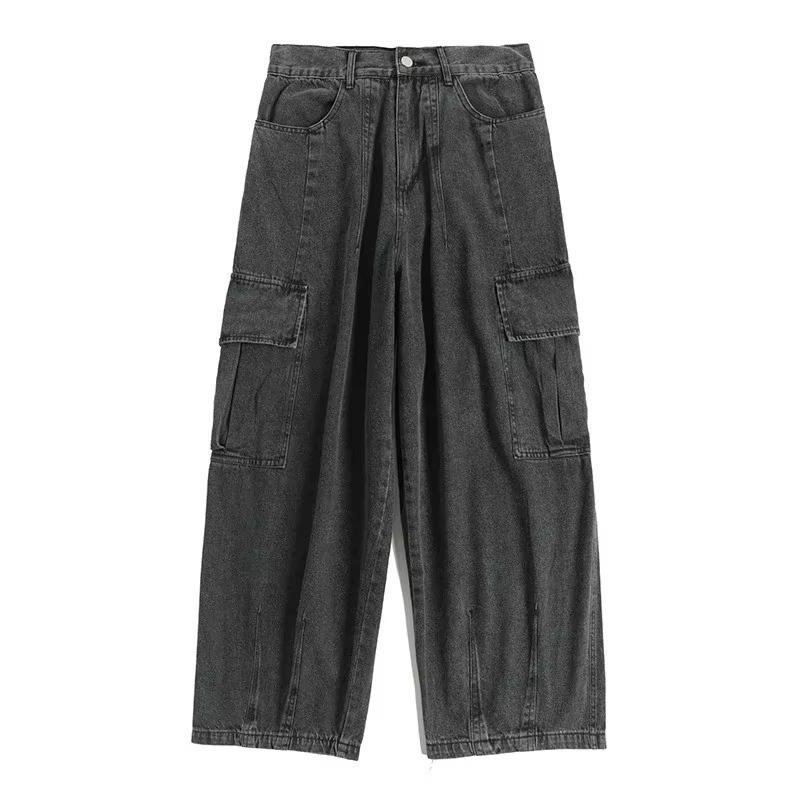 Jean Baggy surdimensionné pour hommes, pantalon Cargo coréen noir large, Streetwear Hip Hop Harajuku