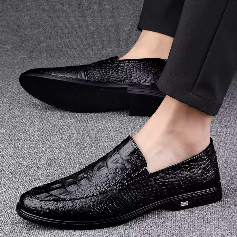 Chaussures décontractées en cuir véritable pour hommes, mocassins d'affaires formels, motif crocodil