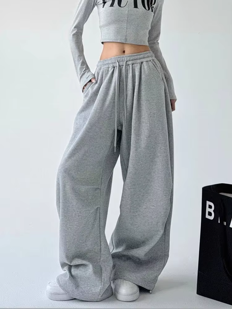 Pantalon de survêtement Y2K Harajuku à jambe large pour femme, streetwear ample et oversize gris, pa
