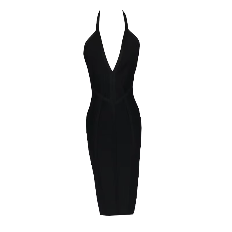 Robe moulante mi-longue à col en V profond et dos nu, style bandage, sexy et tendance, pour femme, i