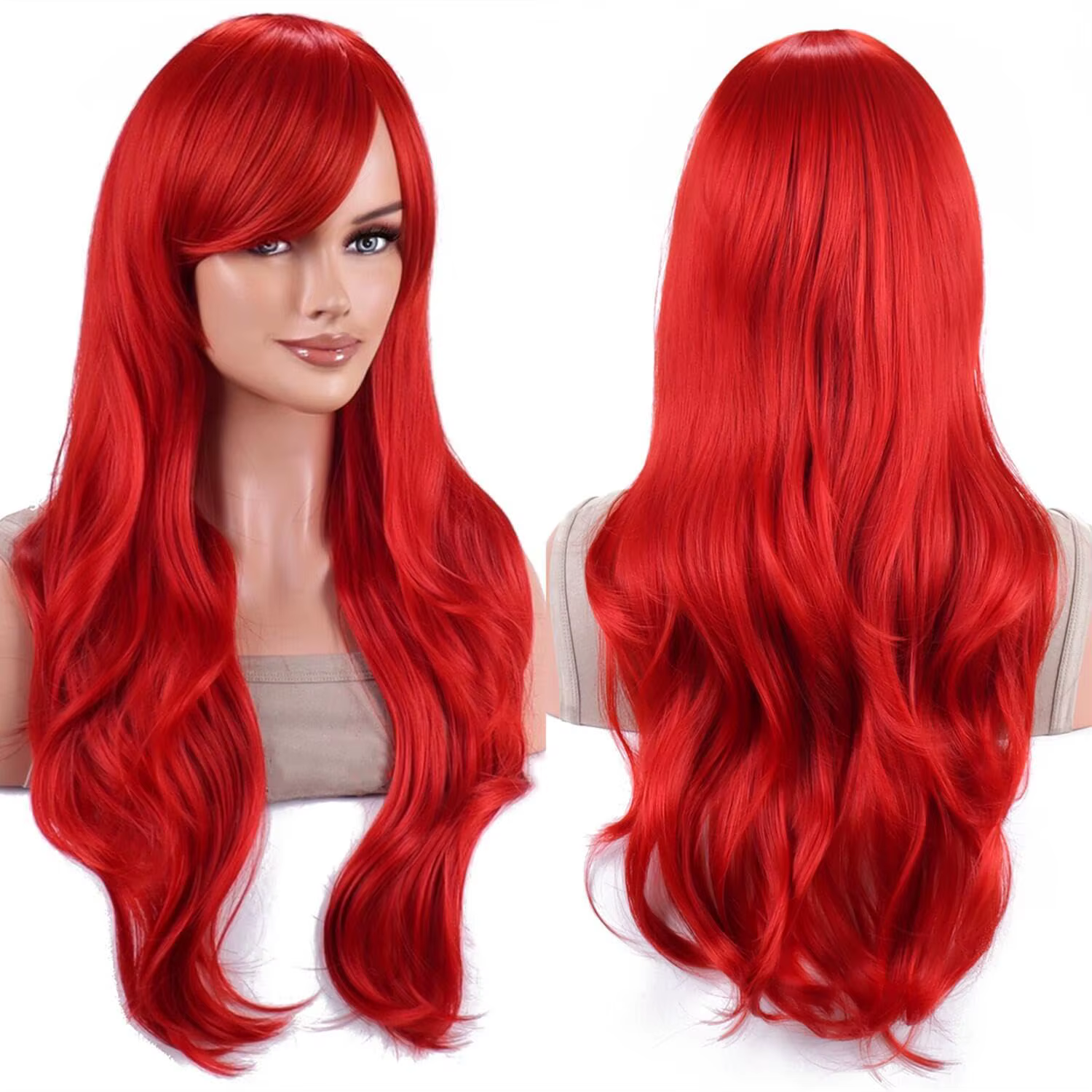 Probeauty perruque sirène synthétique longue rouge bouclée vague de corps perruque Halloween Cosplay