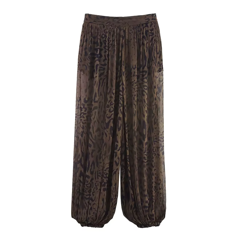 Pantalon Lanterne Chic Décontracté Femme, Imprimé Animal Vintage, Translucide, Tendance Printemps 20