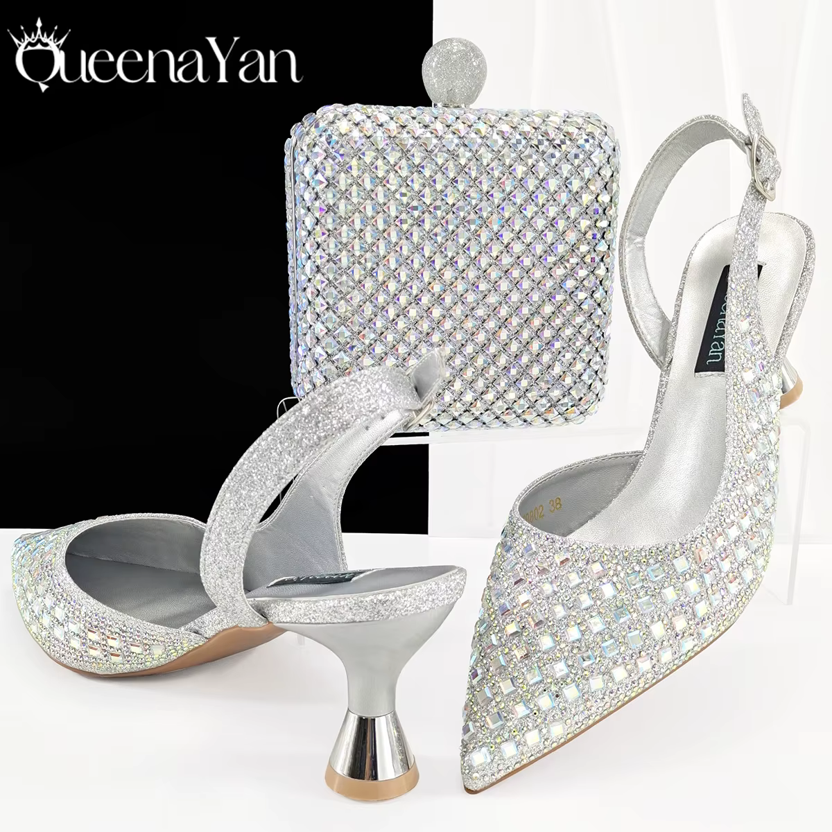 Chaussures à talons hauts et mini sac assorti Queena Yan, essentiel pour les banquets, les fêtes, le